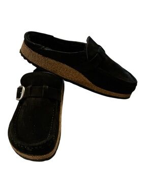 Black Suede Slip-On Clog with Cork Platform